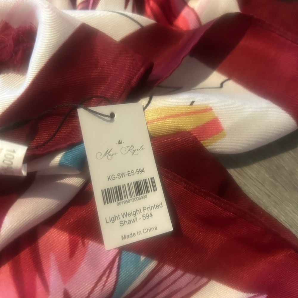 Muse Royal Red and Pink Floral Scarf - Picture 4 of 6